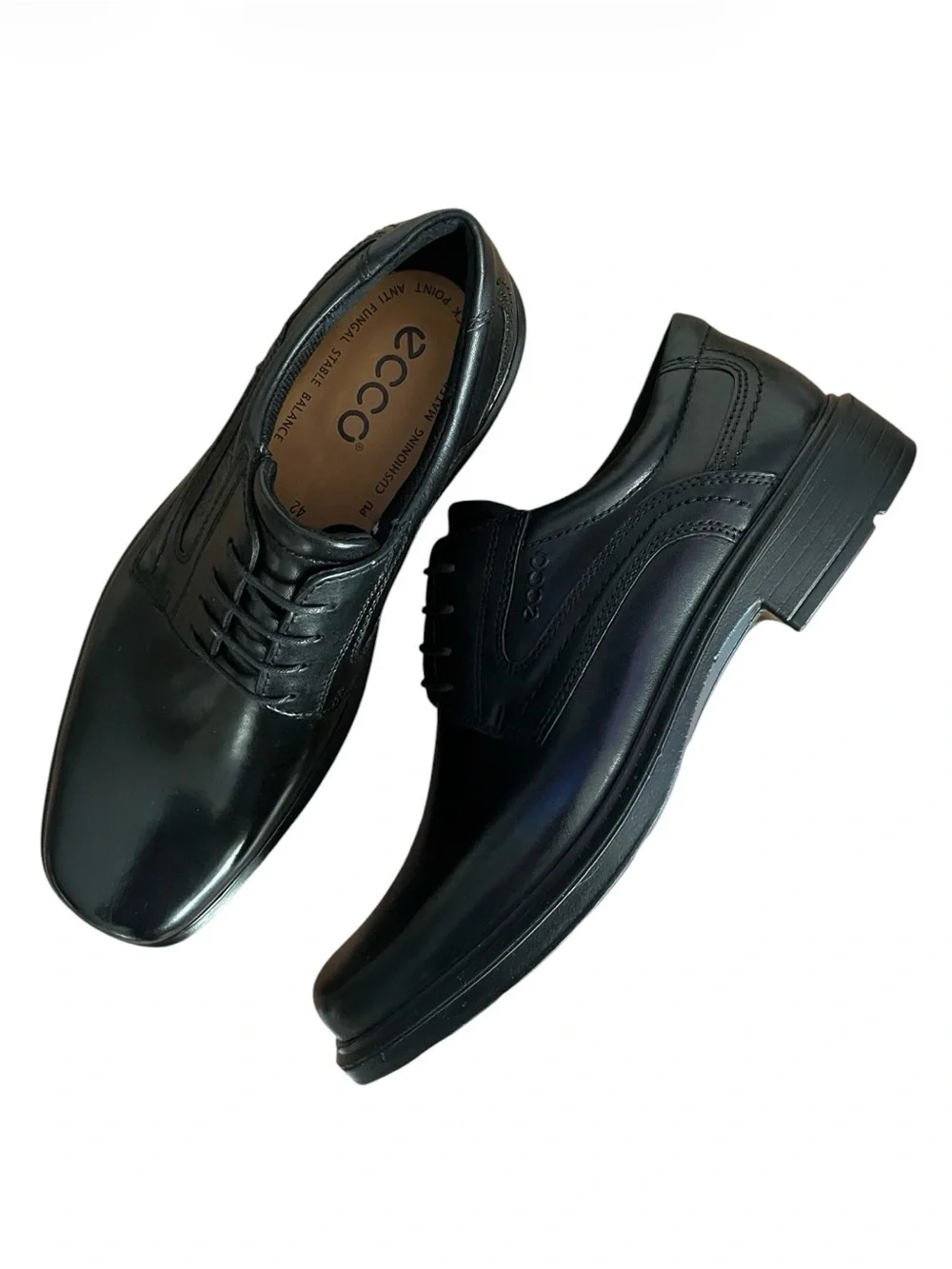 ECCO Men’s Black Leather Plain Toe Oxford Dress Shoes Comfort EU 42 *NEW*